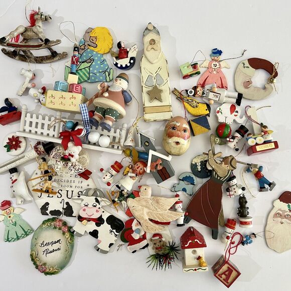 American Vintage Other - LOT of Misc. Vintage Wooden Christmas Ornament, 50pc, White Themed